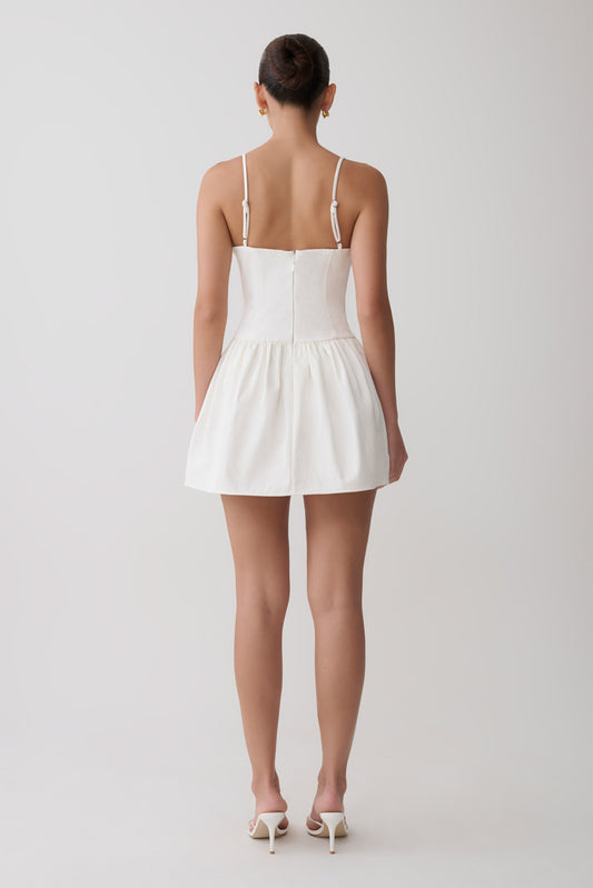 Emary Applique Denim Bustier Mini Dress - White