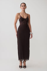 Ottilie Lace And Mesh Midi Dress - Dark Chocolate