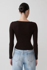 Culver Draped Twist Knit Top - Chocolate