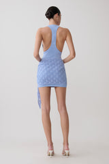 Mollie Mini Dress With Crochet Overlay - Cornflower Blue