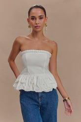 Cora Ruched Strapless Top - White