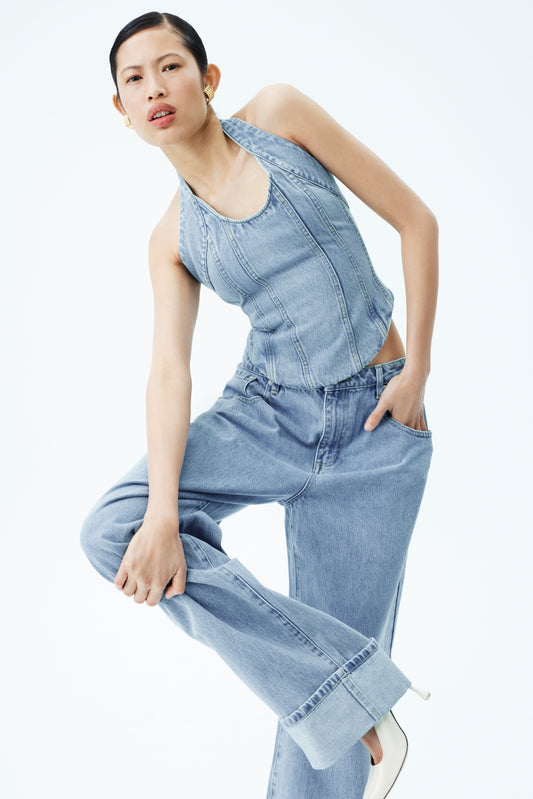 Kirralee Straight Leg Cuffed Jeans - Classic Blue