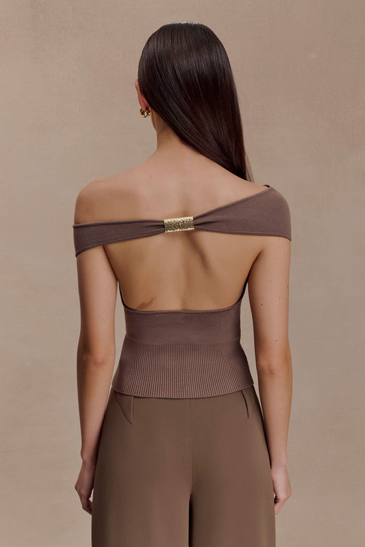 Carley Off Shoulder Knit Top - Cacao Brown