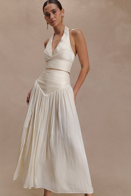 Makena Gathered Midi Skirt - Opal White