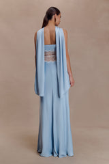 Pilar Strapless Satin And Lace Maxi Dress - Cornflower Blue