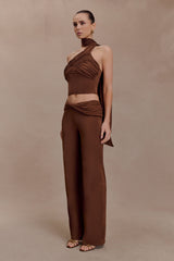 Lydia Slinky Asymmetrical Halter Top - Chocolate