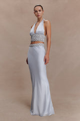 Clementine Chiffon Hand Beaded Top - Pale Blue