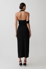 Sable Crossover Crepe Midi Dress - Black
