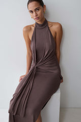 Cindylou Halter Knit Maxi Dress - Peppercorn