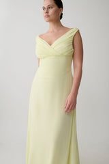 Mabel Off Shoulder Chiffon Maxi Dress - Lemon