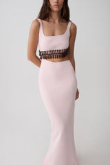 Ruvic Knit Maxi Beaded Dress - Baby Pink