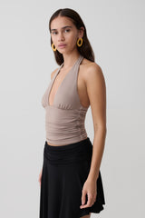 Peregrine Modal Gathered Halter Top - Neutral