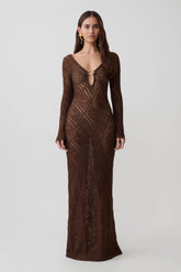 Chelsea Lurex Crochet Maxi Dress - Bronze
