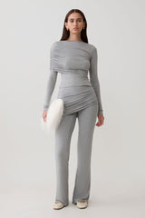 Keaton Modal Straight Leg Overlay Pant - Grey Marle