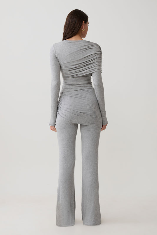 Keaton Modal Straight Leg Overlay Pant - Grey Marle
