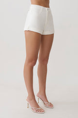 Krissy Rolled Hem Denim Shorts - White