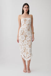 Delta Crochet Halter Midi Dress - White