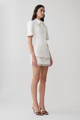 Ariella Button Up Short Sleeves Top - White