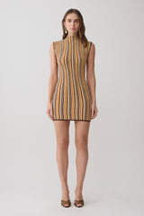 Meggie Striped Sleeveless Mini Dress - Orange/Chocolate
