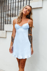 Pillow Talk Sweetheart Neckline Pleated Bust Dress Steel Blue