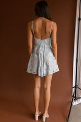 Marbella Floral Embroidered Mesh Scoop Neck Mini Dress Steel Blue