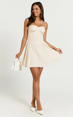 April Mini Dress - Sweetheart Wide Pleated Dress in Sand