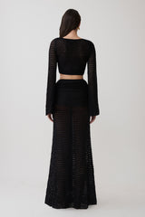 Mania Crochet Maxi Skirt With Hardware - Black