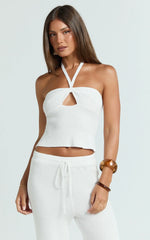 Agnes Top - Halter Neck Cut Out Knitted Top in Off White