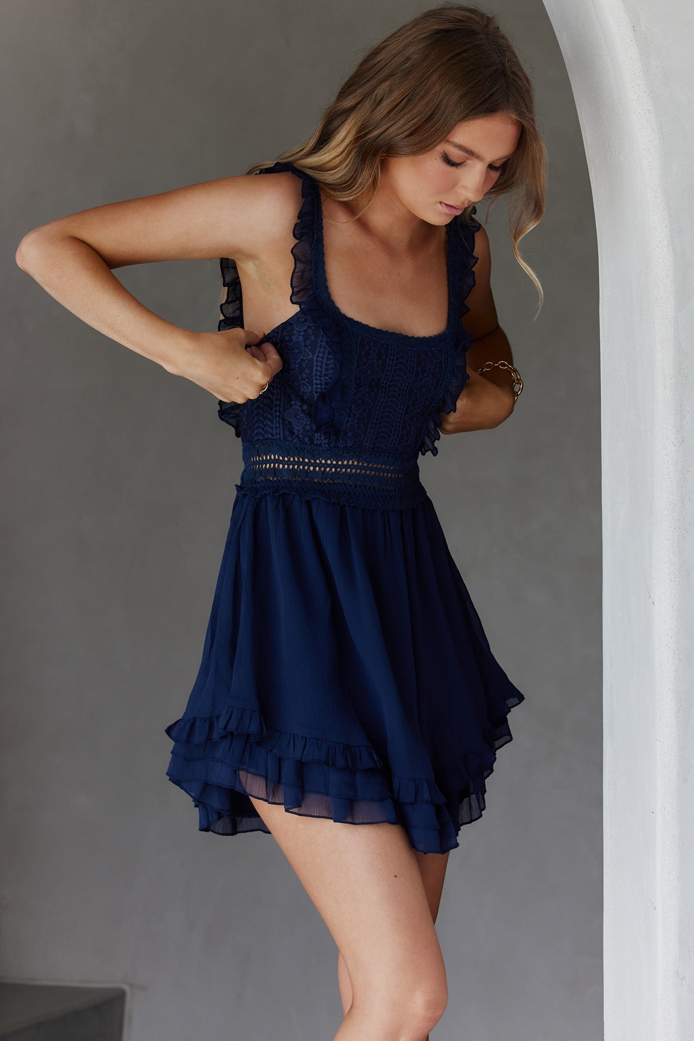 Winnie Lace Bodice Tie-Up Back Dress Navy