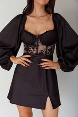 Trophy Long Sleeve Lace Bodice Mini Dress Black