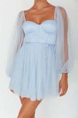Fairytale Dream Sheer Sleeve Mini Dress Blue