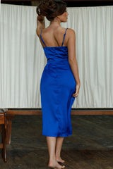 Leonie U-Neckline Split Midi Dress Blue