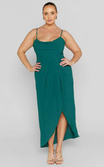 Andrina Midi Dress - High Low Wrap Corset Dress in Forest Green