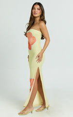 Aretta Maxi Dress - Strapless Fitted Placement Mesh Print Dress in Orchid Print