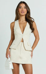 Andie Mini Skirt - High Waisted Tailored Skirt in Cream