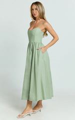 Braelyn Midi Dress - Scoop Neck Flare Dress in Sage