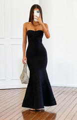 Amanda Black Bandage Strapless Formal Maxi Dress