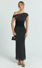 Ava Midi Dress - Asymmetrical Neckline Dress in Black