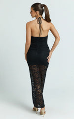 Andrea Maxi Dress - Lace Halter Bodycon Dress in Black