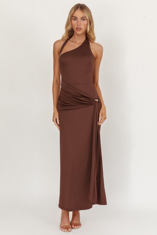 Kimbra Waist Sash Midi Dress Chocolate