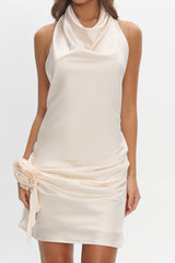 Elarah High Cowl Halterneck Mini Dress Pearl