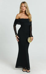 Bethanie Maxi Dress - Off The Shoulder Mesh Dress in Black
