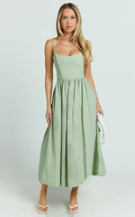 Braelyn Midi Dress - Scoop Neck Flare Dress in Sage