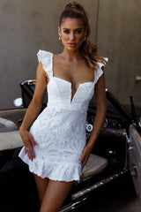 Mon Papillon Lace Mini Dress White
