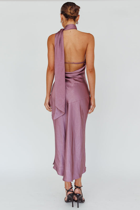 Italian Summer Tie Neck Midi Dress Grape