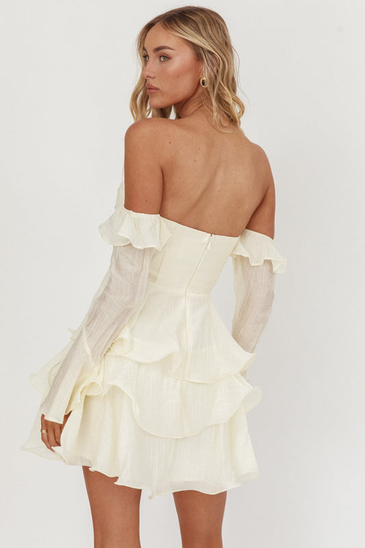 Giavana Off-Shoulder Layered Mini Dress Cream