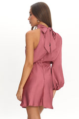 Can't Compete One Sleeve Satin Mini Dress Dusty Pink