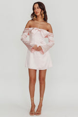 Lilith Off Shoulder Bow Mini Dress Blush