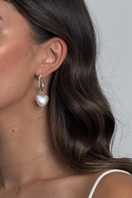 Paris Puffed Pearl Hoop Earrings Gold