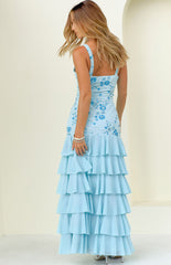 Eleanor Blue Sequin Ruffle Hem Maxi